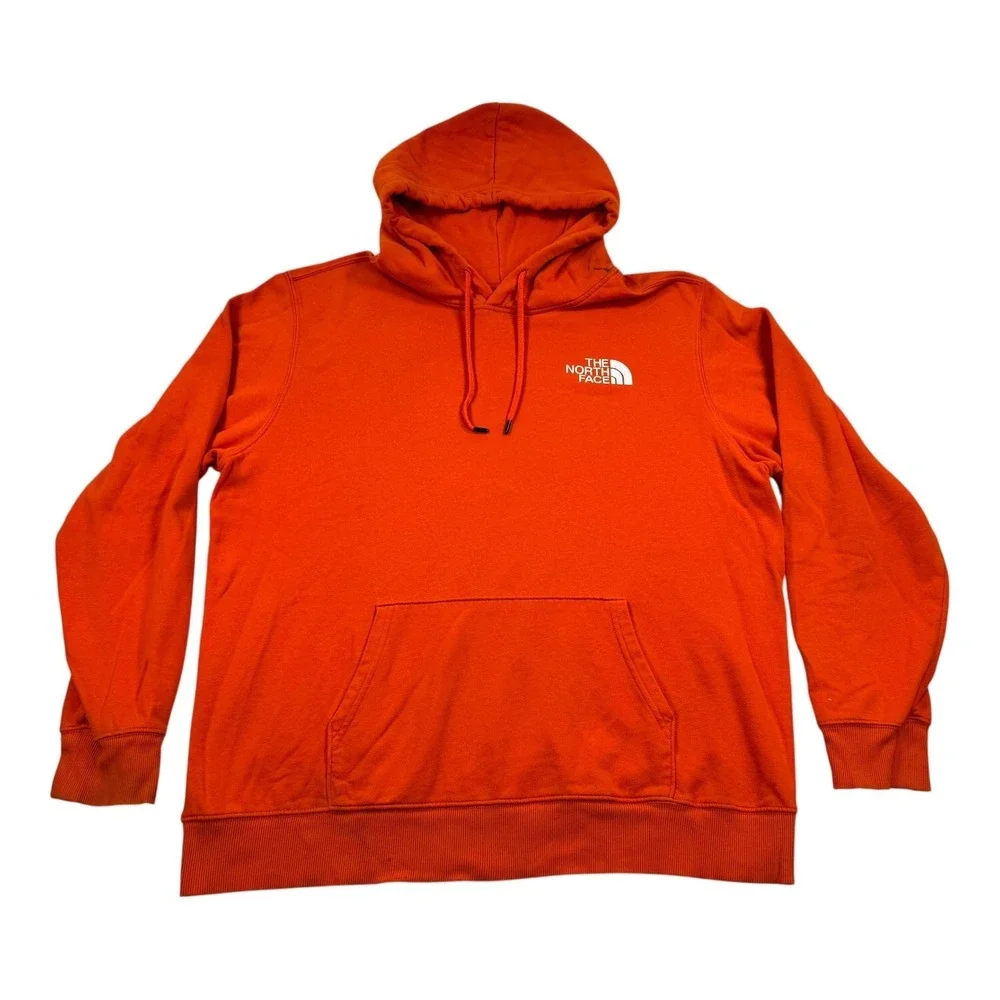 The North Face Hoodie Mens XL Orange Pullover Sweatshirt Logo Graphic Fleece